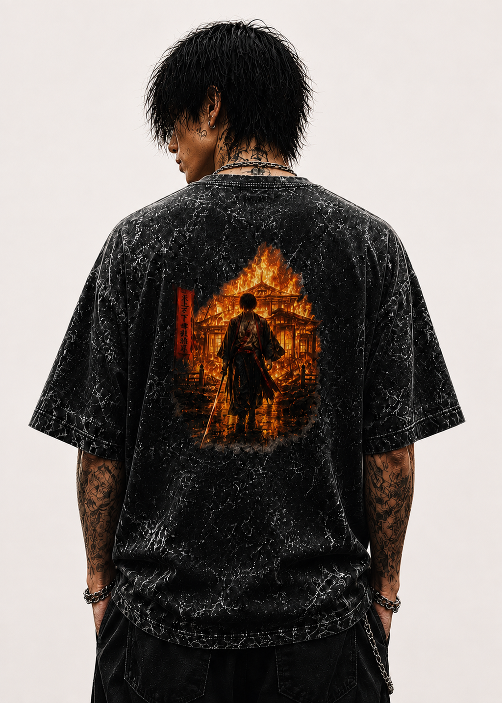 Explosive Action Silhouette Acid Wash Oversized Unisex Tee - 240 GSM