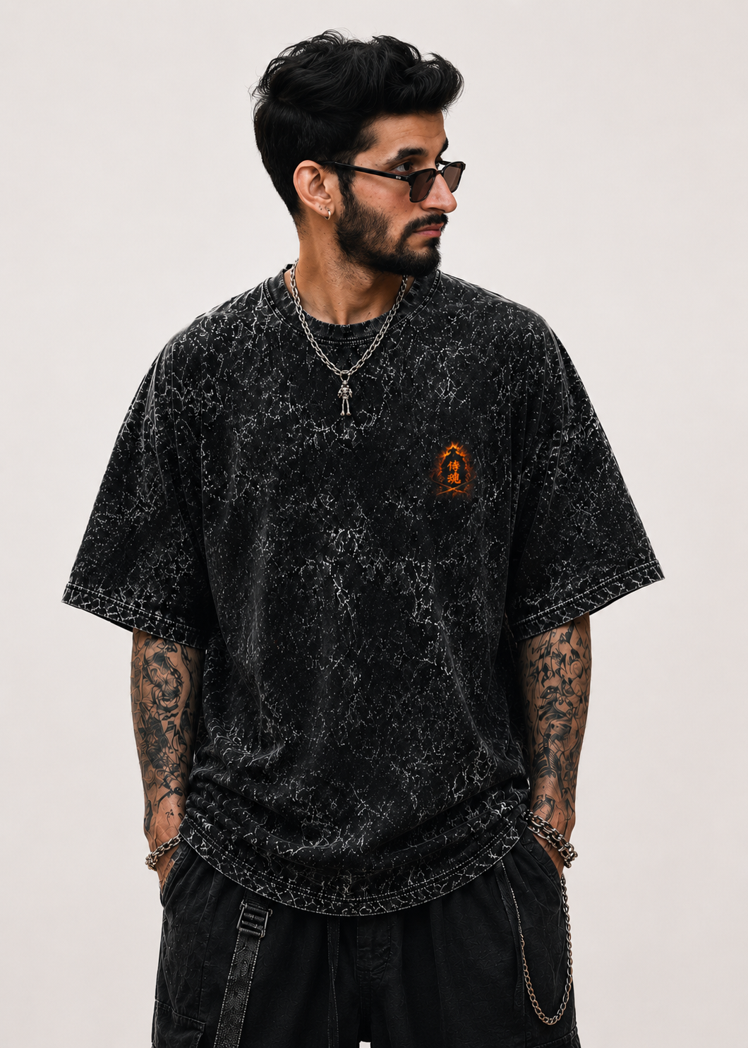 Explosive Action Silhouette Acid Wash Oversized Unisex Tee - 240 GSM