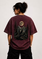 Midnight Forest Moon Acid Wash Oversized Unisex Tee - 240 GSM