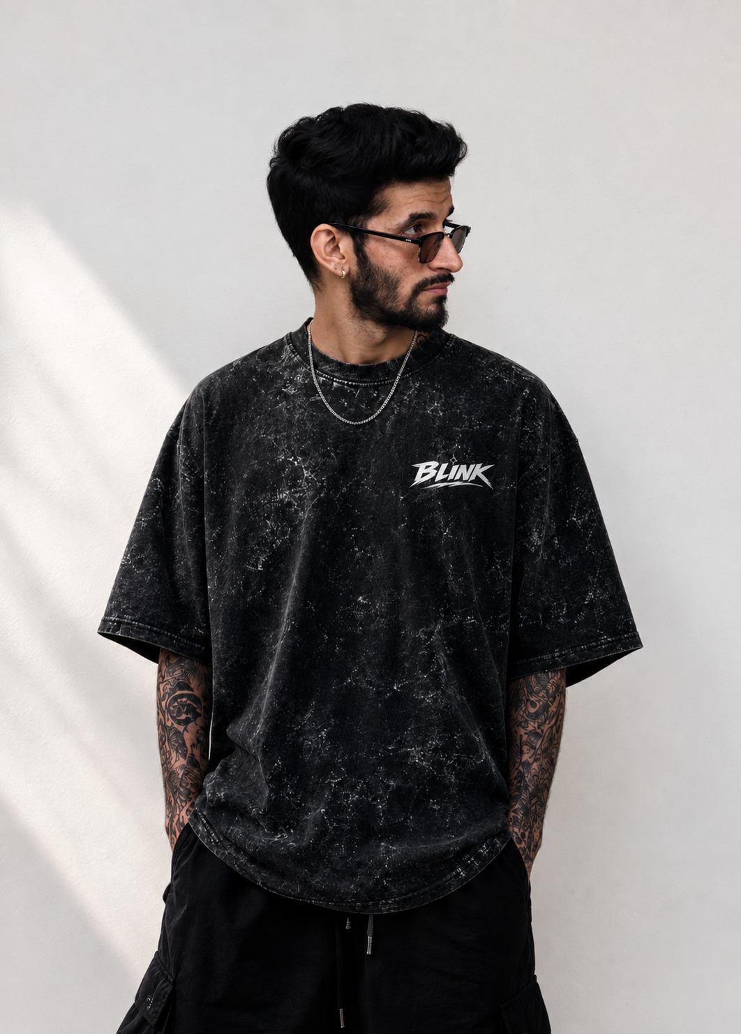 Minimalist Blink Logo Acid Wash Oversized Unisex Tee - 240 GSM
