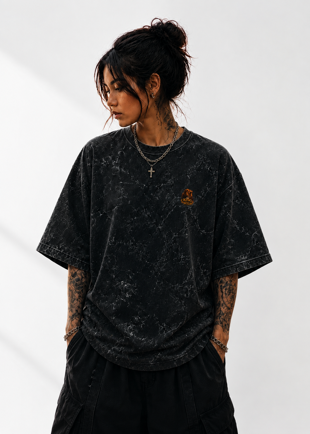 Lone Warrior Sunset Acid Wash Oversized Unisex Tee - 240 GSM