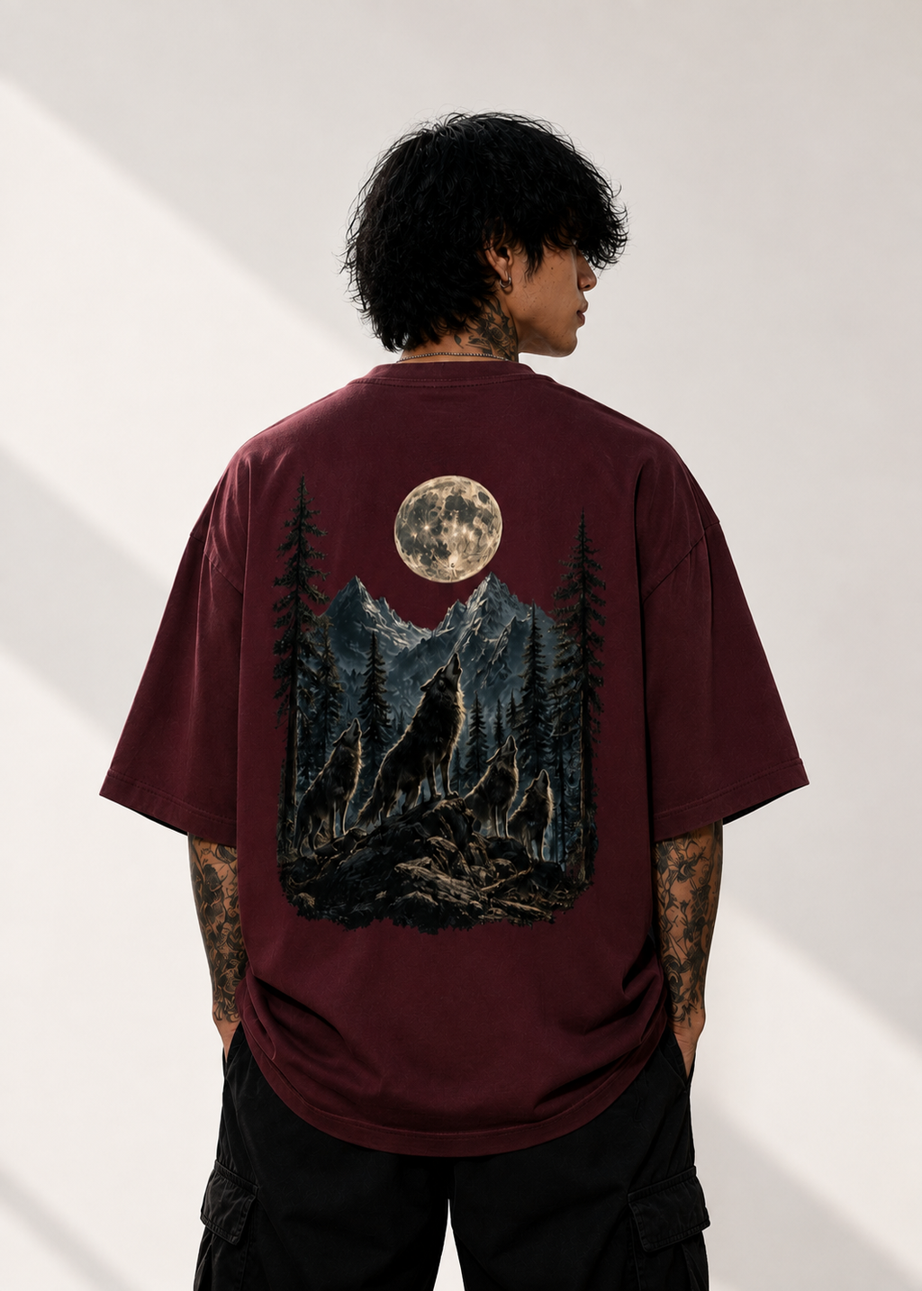 Midnight Forest Moon Graphic Oversized Unisex Tee - 260 GSM Terry
