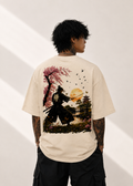 Samurai Cherry Blossom Graphic Oversized Unisex Tee - 260 GSM Terry