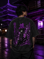 Dark Aura Anime Acid Wash Oversized Unisex Tee - 240 GSM