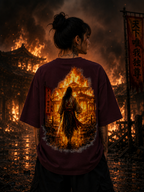 Fiery Silhouette Graphic Oversized Unisex Tee - 260 GSM Terry