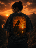 Lone Warrior Sunset Acid Wash Oversized Unisex Tee - 240 GSM
