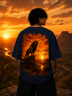 Lone Warrior Sunset Graphic Oversized Unisex Tee - 260 GSM Terry
