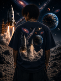 Surreal Cosmic Planets Graphic Oversized Unisex Tee - 260 GSM Terry