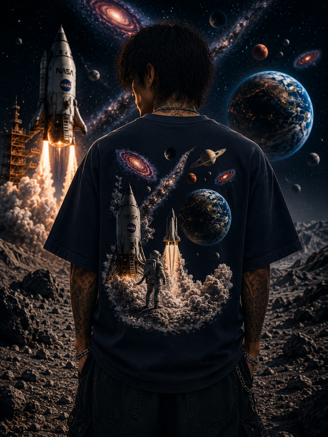 Surreal Cosmic Planets Graphic Oversized Unisex Tee - 260 GSM Terry