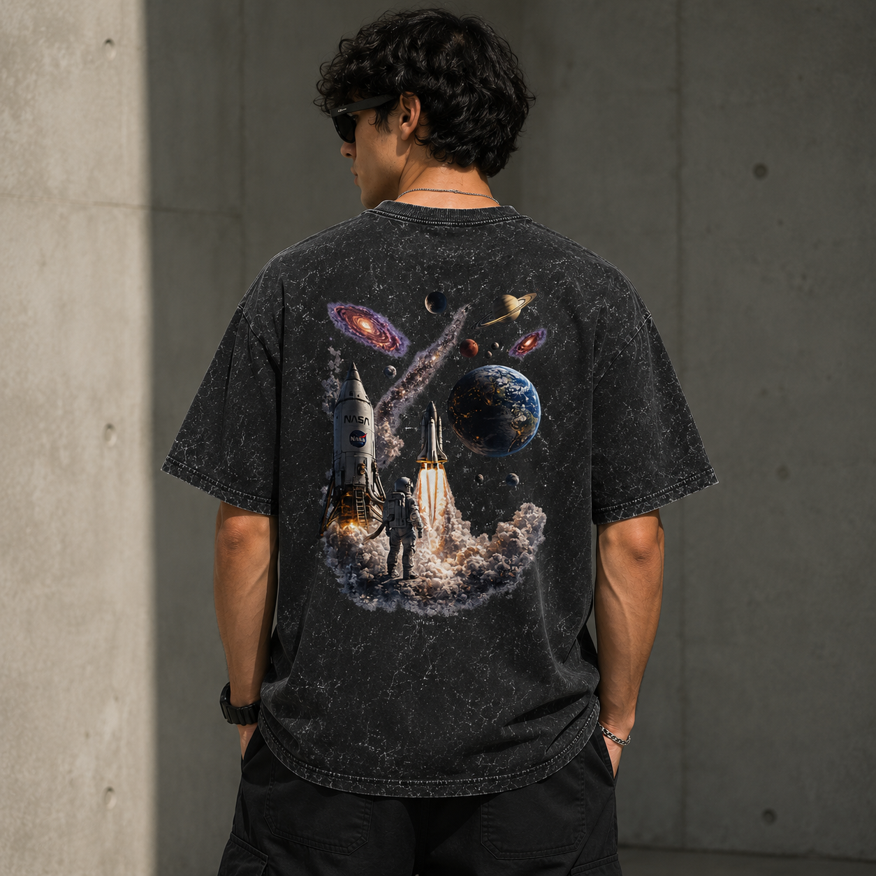 Astral Voyager Acid Wash Oversized Unisex Tee - 240 GSM