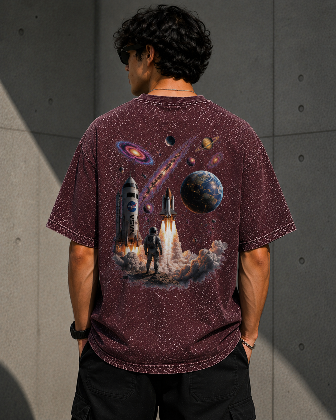 Astral Voyager Acid Wash Oversized Unisex Tee - 240 GSM