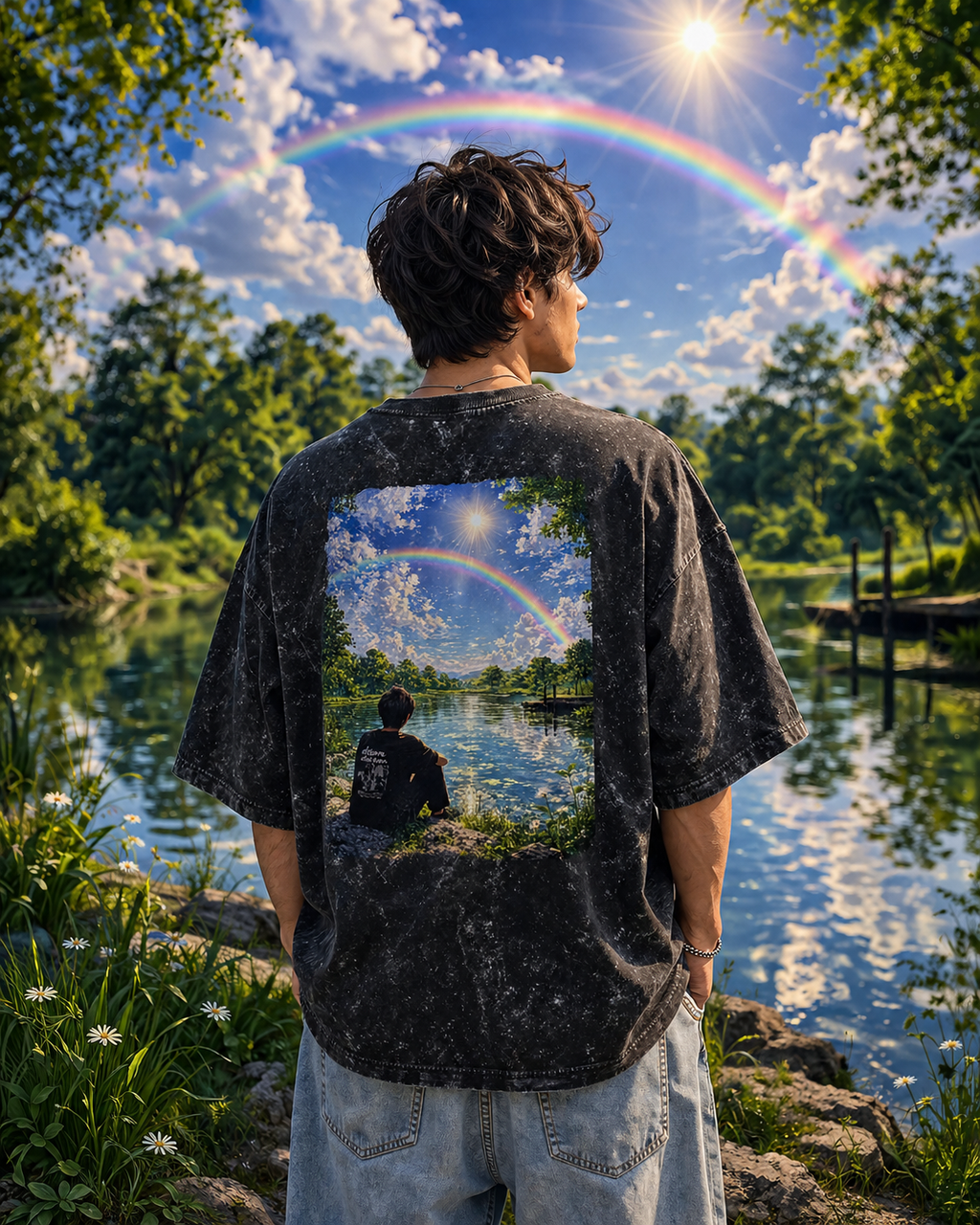 Dreamscape Starry Night Acid Wash Oversized Unisex Tee - 240 GSM