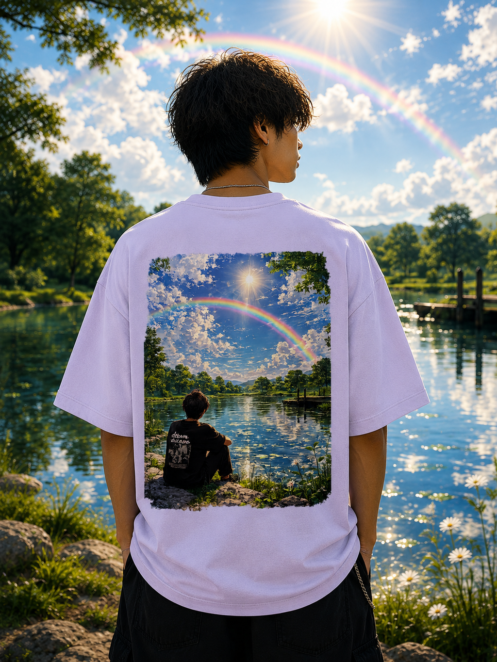 Dreamscape Starry Night Graphic Oversized Unisex Tee - 260 GSM Terry