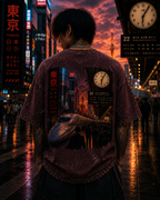 Midnight Cityscape Acid Wash Oversized Unisex Tee - 240 GSM