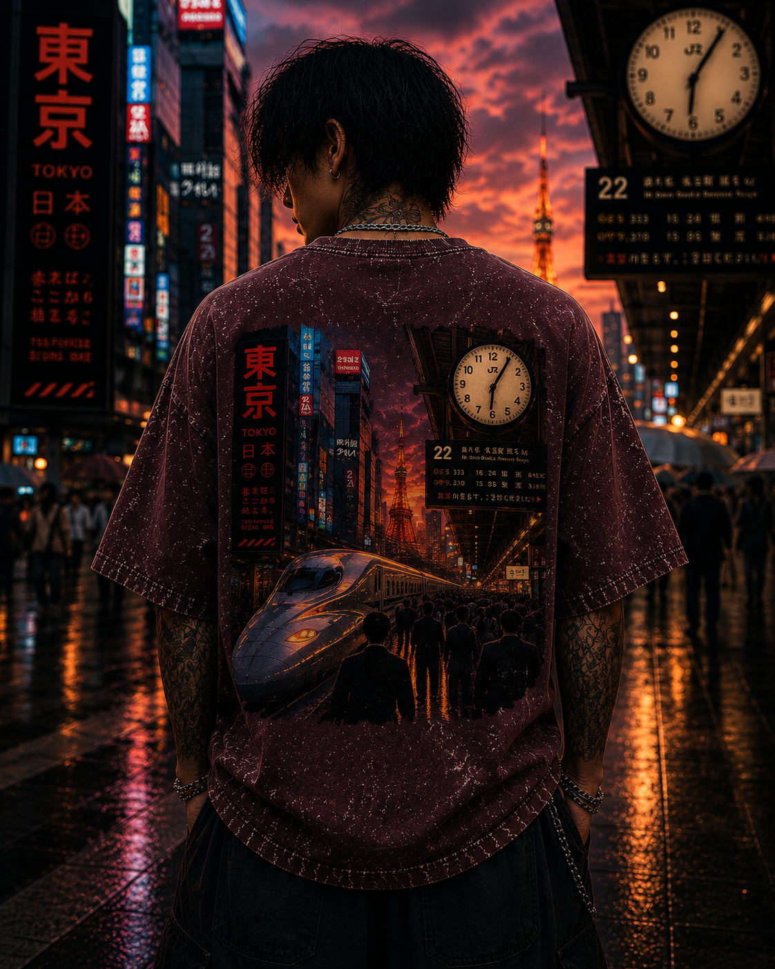 Midnight Cityscape Acid Wash Oversized Unisex Tee - 240 GSM