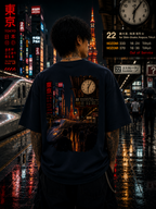 Midnight Cityscape Graphic Oversized Unisex Tee - 260 GSM Terry