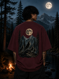 Midnight Forest Moon Graphic Oversized Unisex Tee - 260 GSM Terry