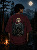 Midnight Forest Moon Graphic Oversized Unisex Tee - 260 GSM Terry