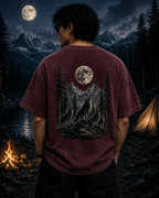 Midnight Forest Moon Acid Wash Oversized Unisex Tee - 240 GSM