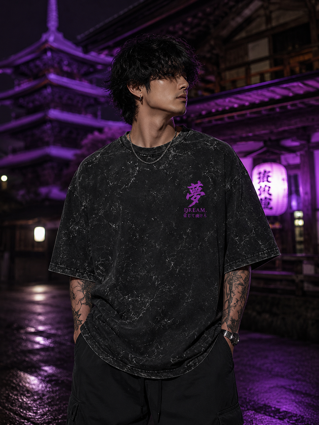 Dark Aura Anime Acid Wash Oversized Unisex Tee - 240 GSM