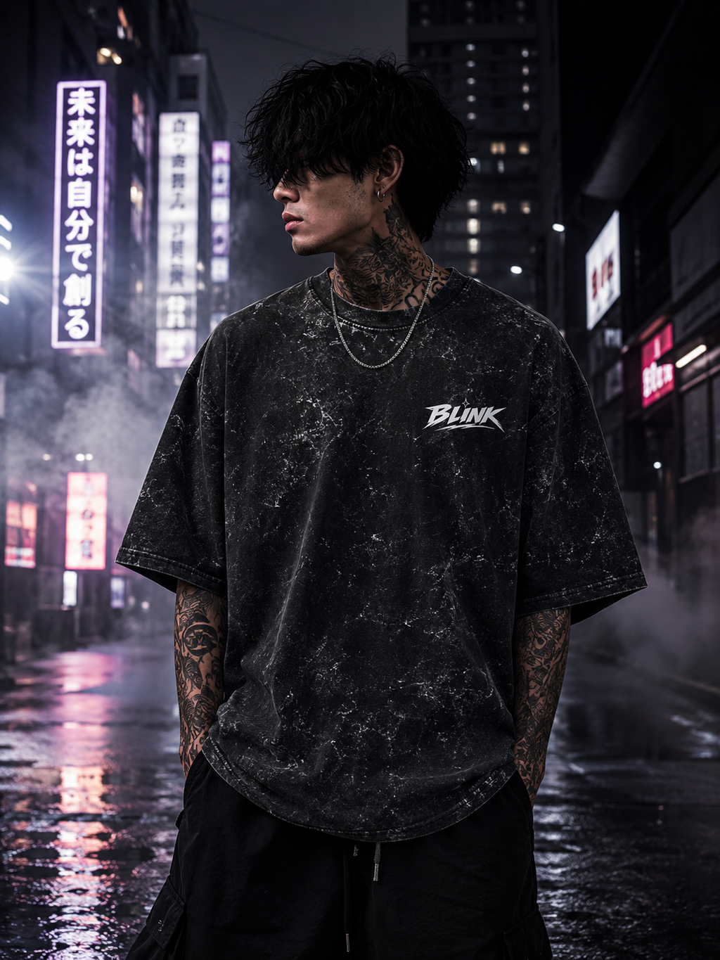 Minimalist Blink Logo Acid Wash Oversized Unisex Tee - 240 GSM