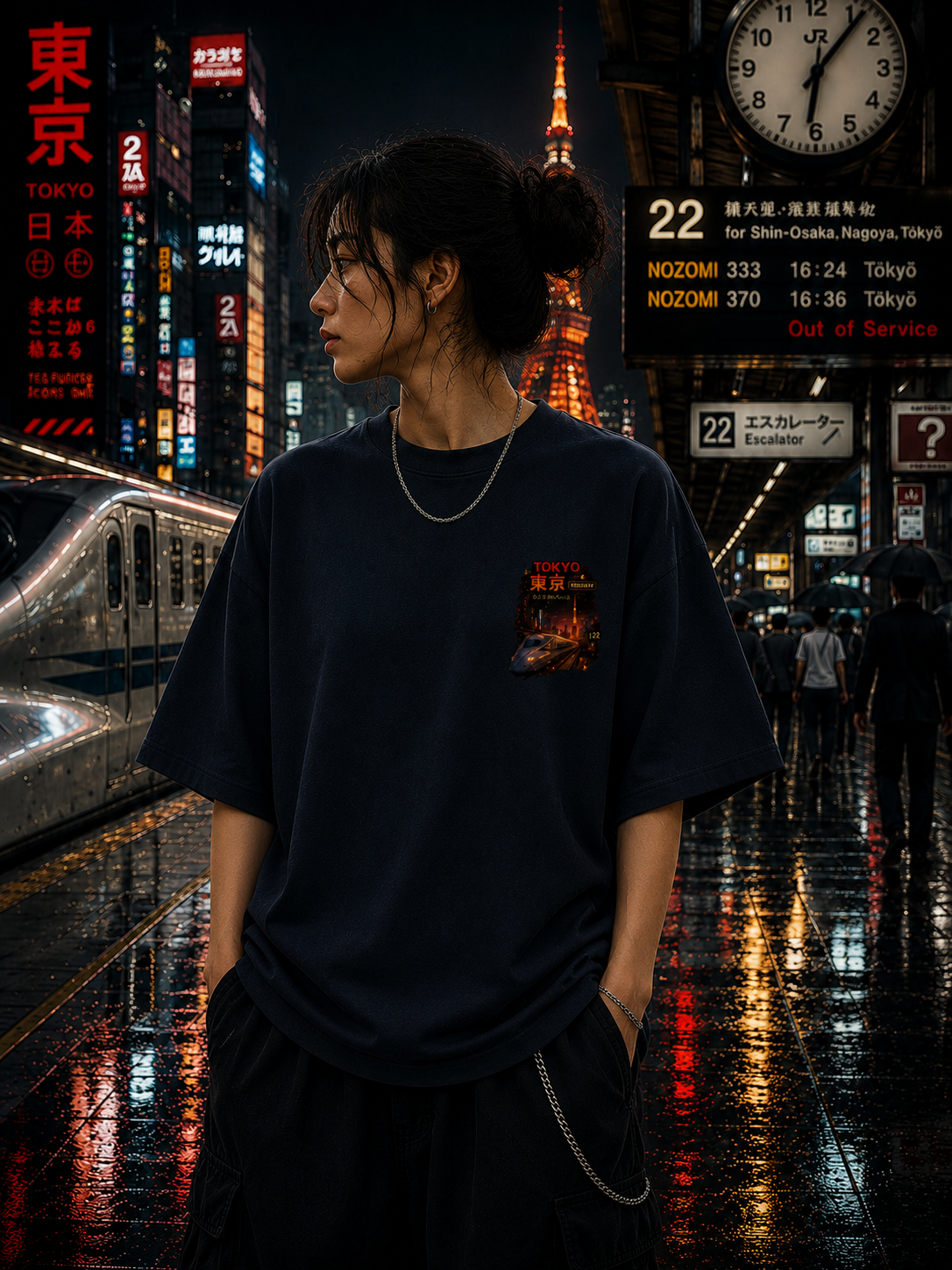 Midnight Cityscape Graphic Oversized Unisex Tee - 260 GSM Terry