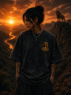 Lone Warrior Sunset Acid Wash Oversized Unisex Tee - 240 GSM