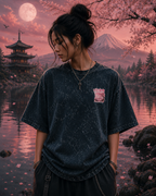 Pink Sakura Mountain Acid Wash Oversized Unisex Tee - 240 GSM