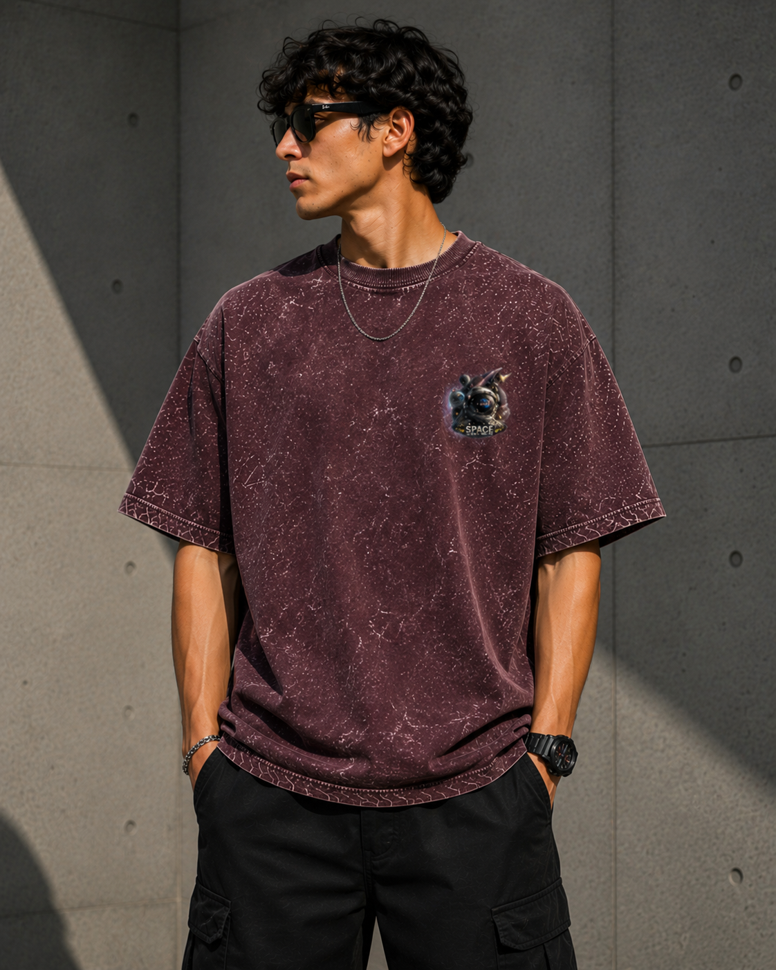 Astral Voyager Acid Wash Oversized Unisex Tee - 240 GSM