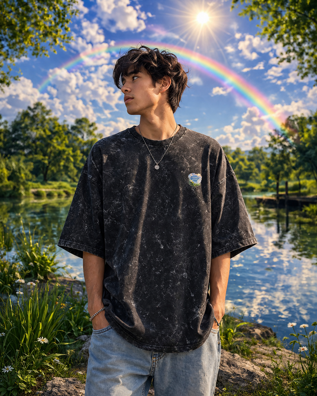 Dreamscape Starry Night Acid Wash Oversized Unisex Tee - 240 GSM