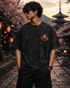 Samurai Sunset Graphic Acid Wash Oversized Unisex Tee - 240 GSM