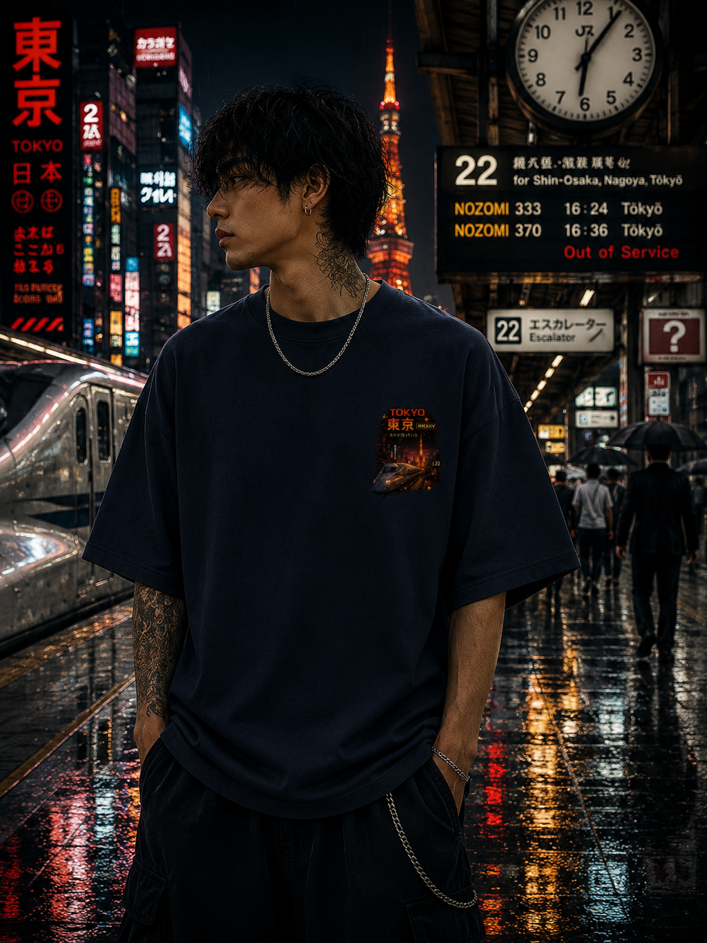 Midnight Cityscape Graphic Oversized Unisex Tee - 260 GSM Terry